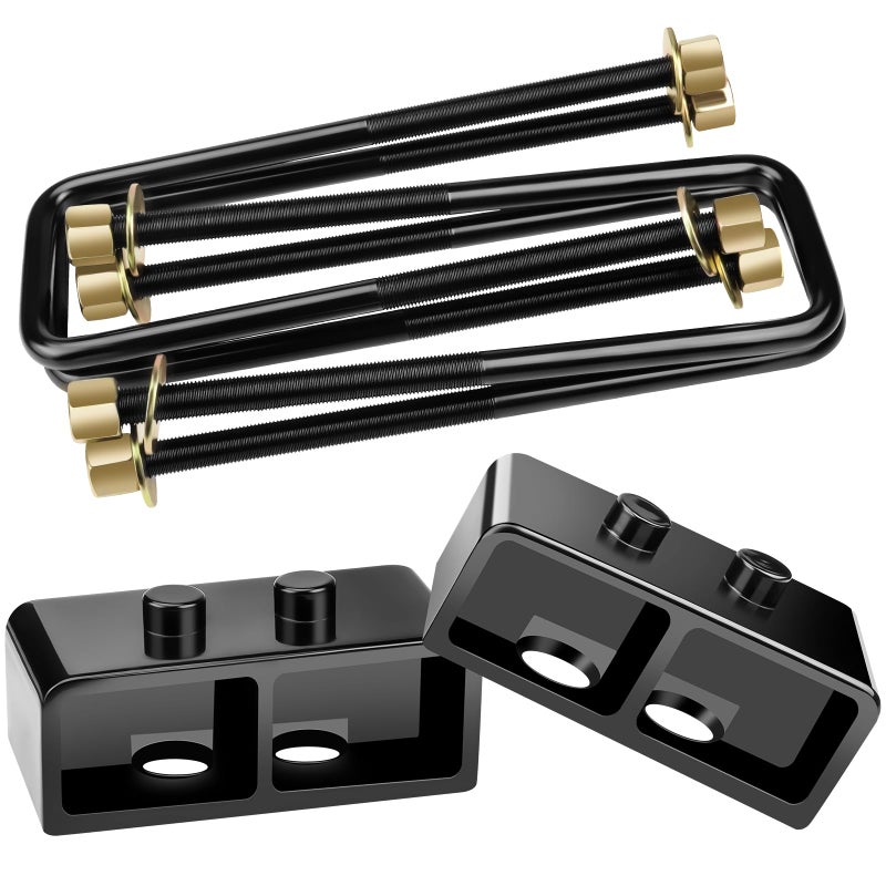 HHCSOP 2"" Rear Lift Block Kit for F150, 2 inch Rear Leveling Lift Kits Compatible with 2004-2022 Ford F-150 2WD 4WD, with Extended U-Bolts Set and Square Leaf Spring Axle - Image 1
